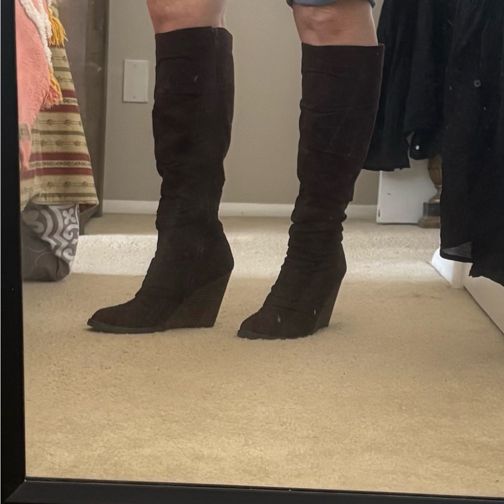 Carlos by Carlos Santana Dark Brown Wedge Knee-High Boots